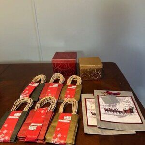 Holiday Gift Bags & Boxes Set With Santa Design & Festive Colors 52 pieces
